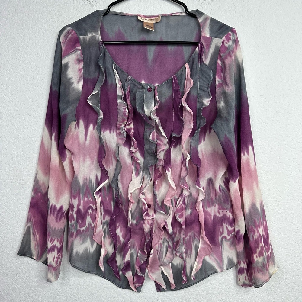 Transitions Shirt Womens 12 Purple Silk Whimsigoth Boho Artsy Dark Romantic‎